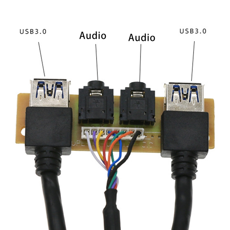 60cm Front Case Panel USB3.0+USB3.0+HD Audio Jack Ports I/O d+Internal Wire USB Bezel Line DIY Case Extension Line. 