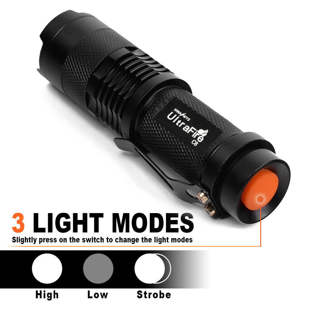 【3 Light Modes & 50000 Lumens】flashlight re-chargeable heavyduty flashlight super bright Ultrafire Powerful Zoom 50000LM T6 3 Modes Zoomable LED Flashlight TorchLight With Clip emergency light for brown out ta-ctical flashlight. 