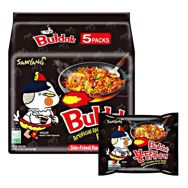 Buldak Hot Chicken Flavour Noodles (Pack of 5x140g) 700g(Korean)