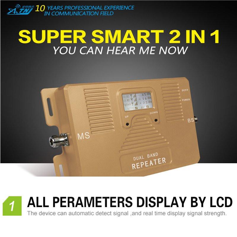 LCD Full Smart DUAL BAND ATNJ DB-850/2100mhz TV Audio Speed 2g/3g+4g Mobile Signal Booster Signal Repeater Amplifie Brown -. 