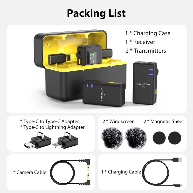 FULAIM X5 Wireless Lavalier Microphone System, with 18H Battery Life Charging Case for DSLR Cameras/iPhone/Android/Live. 