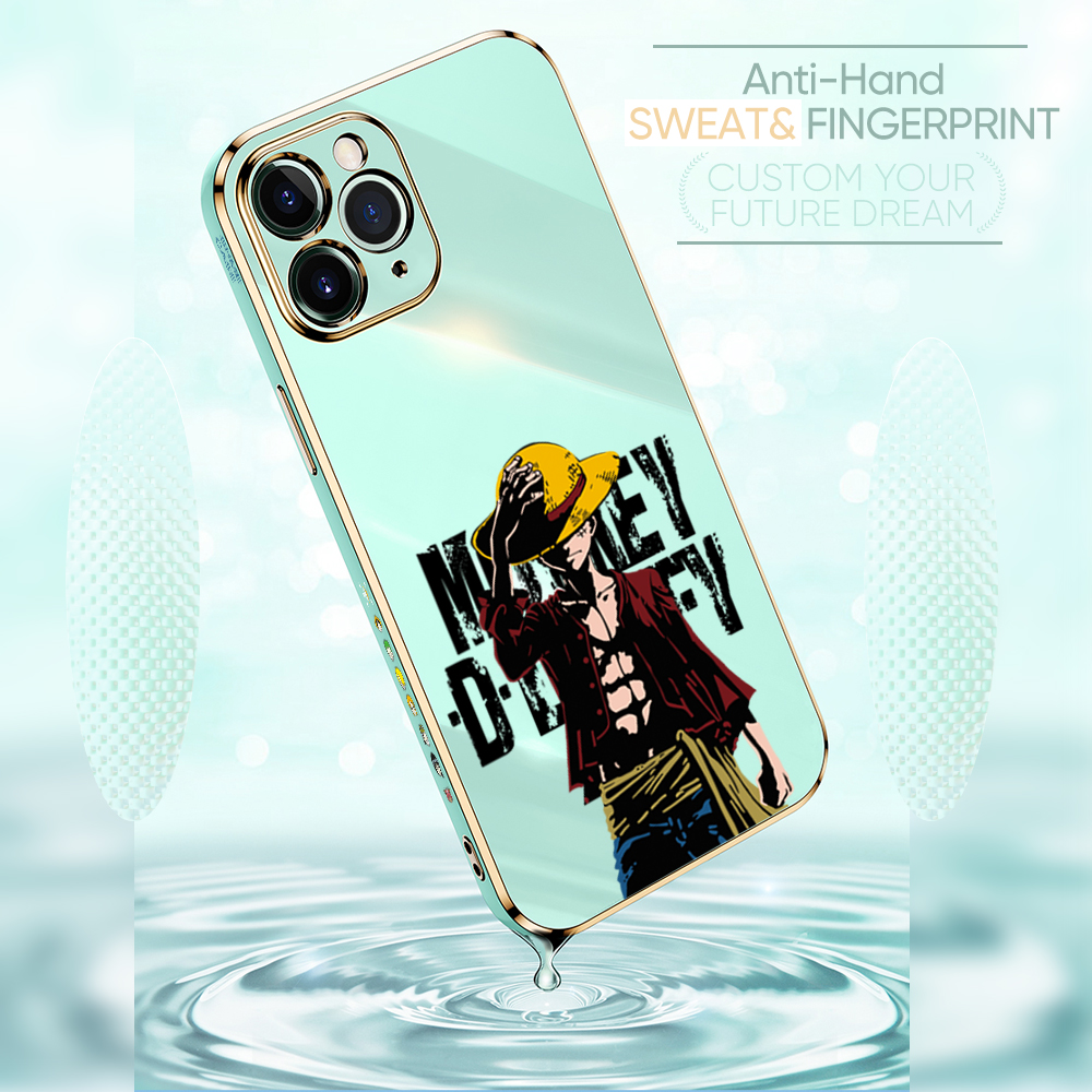 TA for Huawei Nova 3E / P20 Lite Back Cover + Free Lanyard Handsome Luffy Luxury 6D Plating Case Side Pattern Soft Silicone Square Phone Cases. 