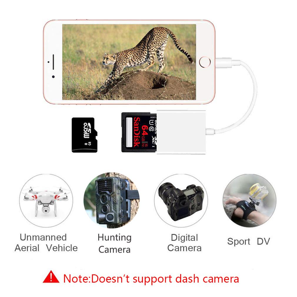 SD Card reader for iPhone iPad,Lightning to Micro SD / TF Memory Card Trail Game Camera Viewer Adapter for iPhone XS/Max/XR/X/8 Plus/8/7 Plus/7/6s/6Plus/5s iPad Mini/Air/Pro ,Plug & Play,No App Required. 