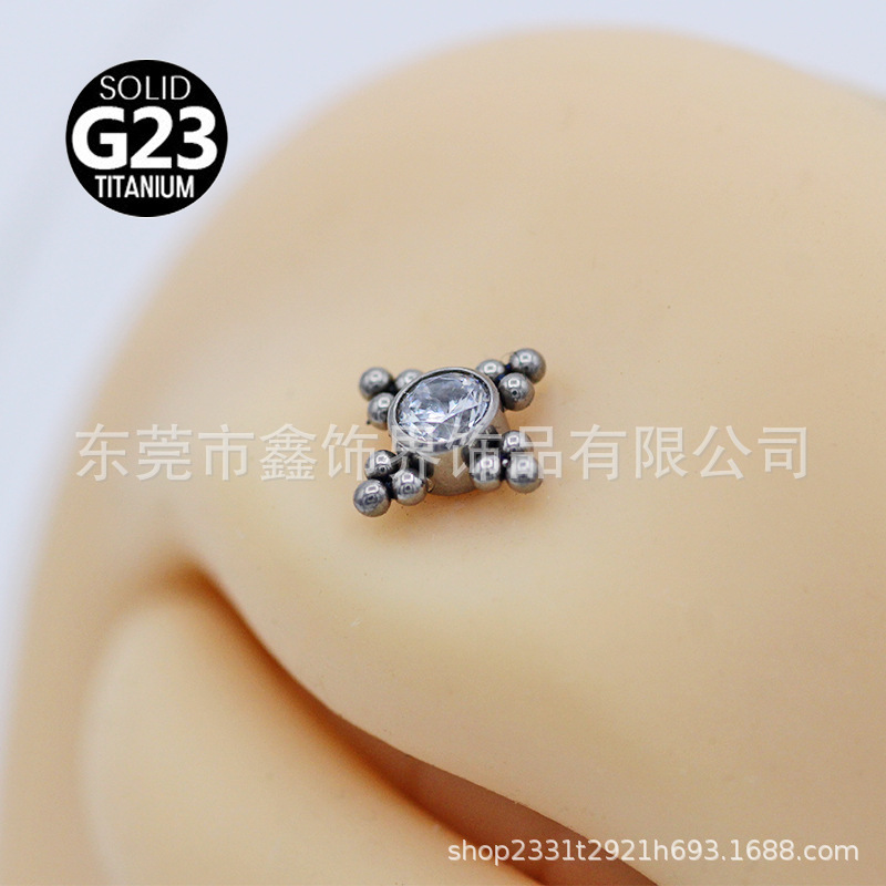 Cross-border hot selling F136 titanium alloy earrings, lip nails, piercing jewelry, zircon jewelry, women's internal thread small fresh accessories