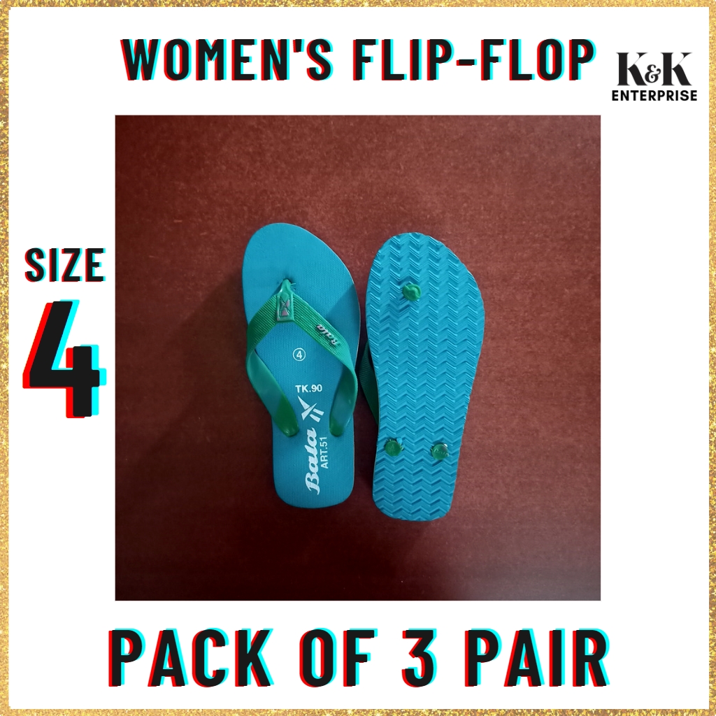 Women's Flip-flop Sponge Sandal, Bala Sponge Sandal, Size 4, Multi Color, Pack of 3 pair. 