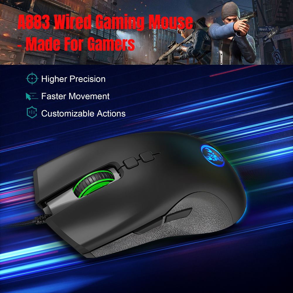 A883 Colorful Luminous 7D Gaming Mouse Gaming Wired Mouse 6400dpi Adjustable Support Macro Programming Gaming Mouse For PC. 