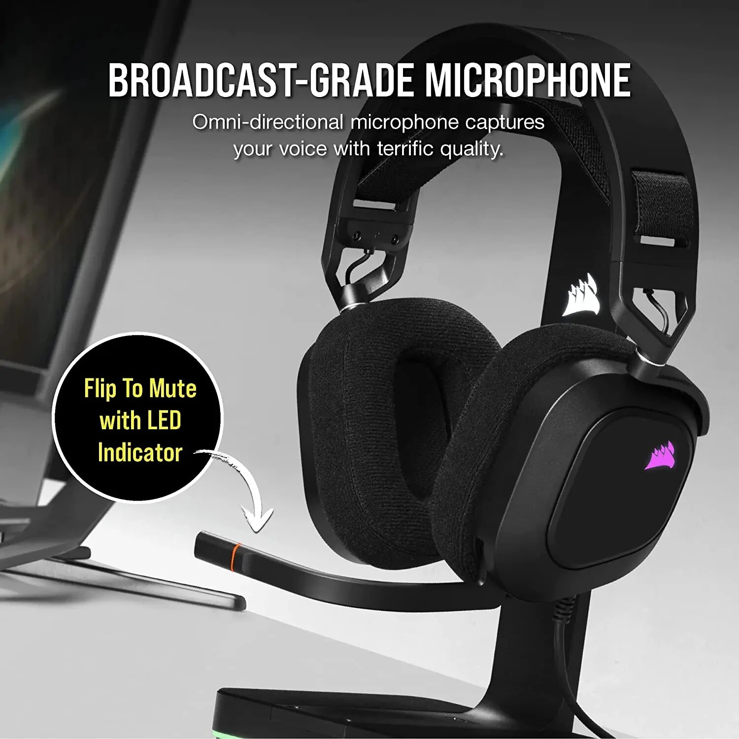 Corsair HS80 RGB USB Premium Gaming Headset with Dolby Audio 7.1 Surround Sound Broadcast-Grade Omni-Directional Microphone. 