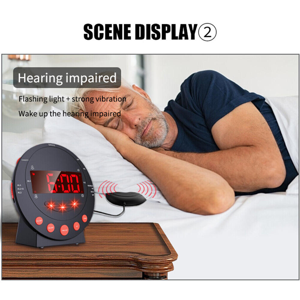 Super Loud Alarm Clock High Volume Digital Large Display Bed Shaker Bedroom Clock USB Charging LED Display for Heavy Sleepers Home Use Wake-up Aid  Management Auditory Impaired. 