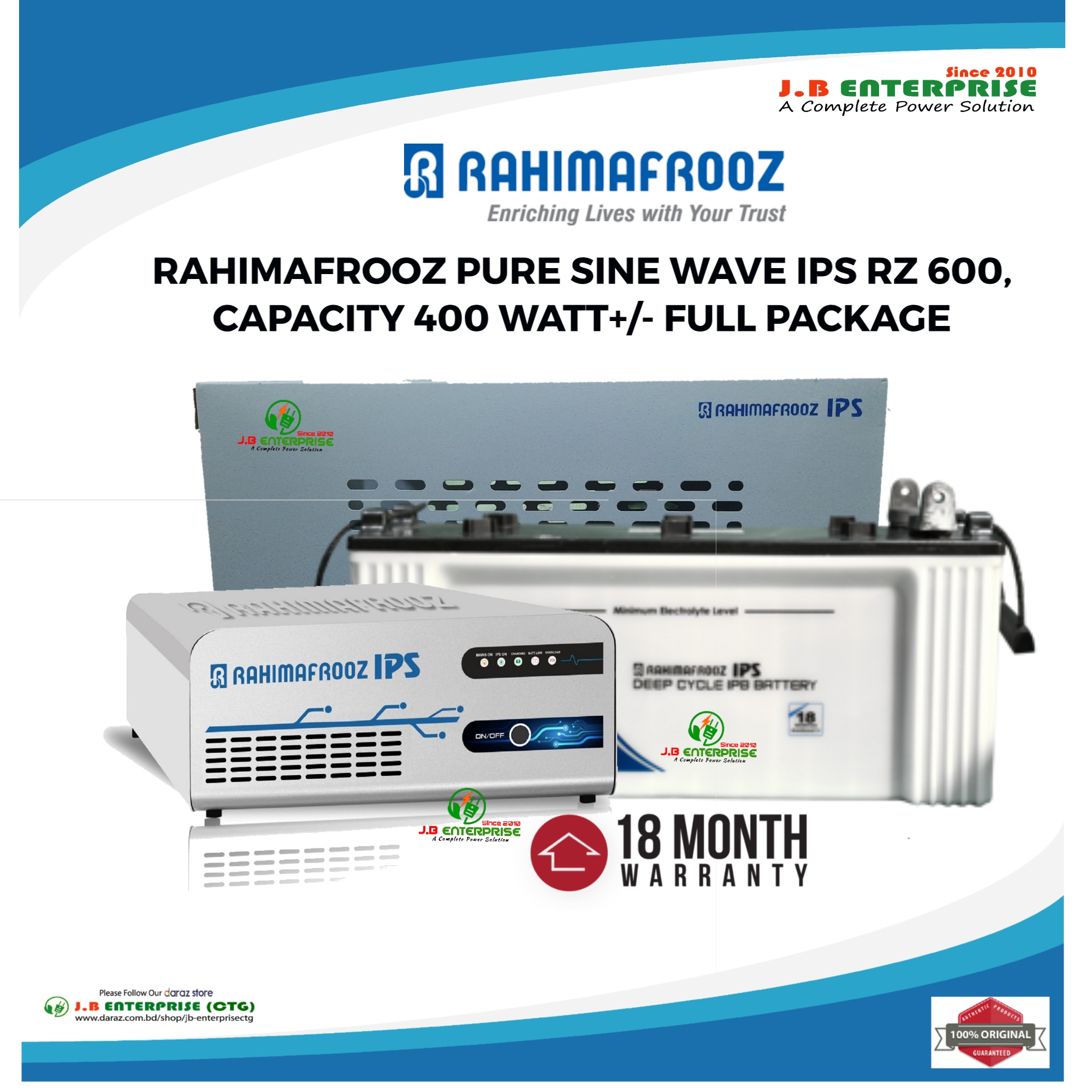 RAHIMAFROOZ PURE SINE  WAVE IPS UPS RZ 600 WITH BATTERY FULL PACKAGE FOR 3 FAN 6/7 LIGHTS OR OTHERS