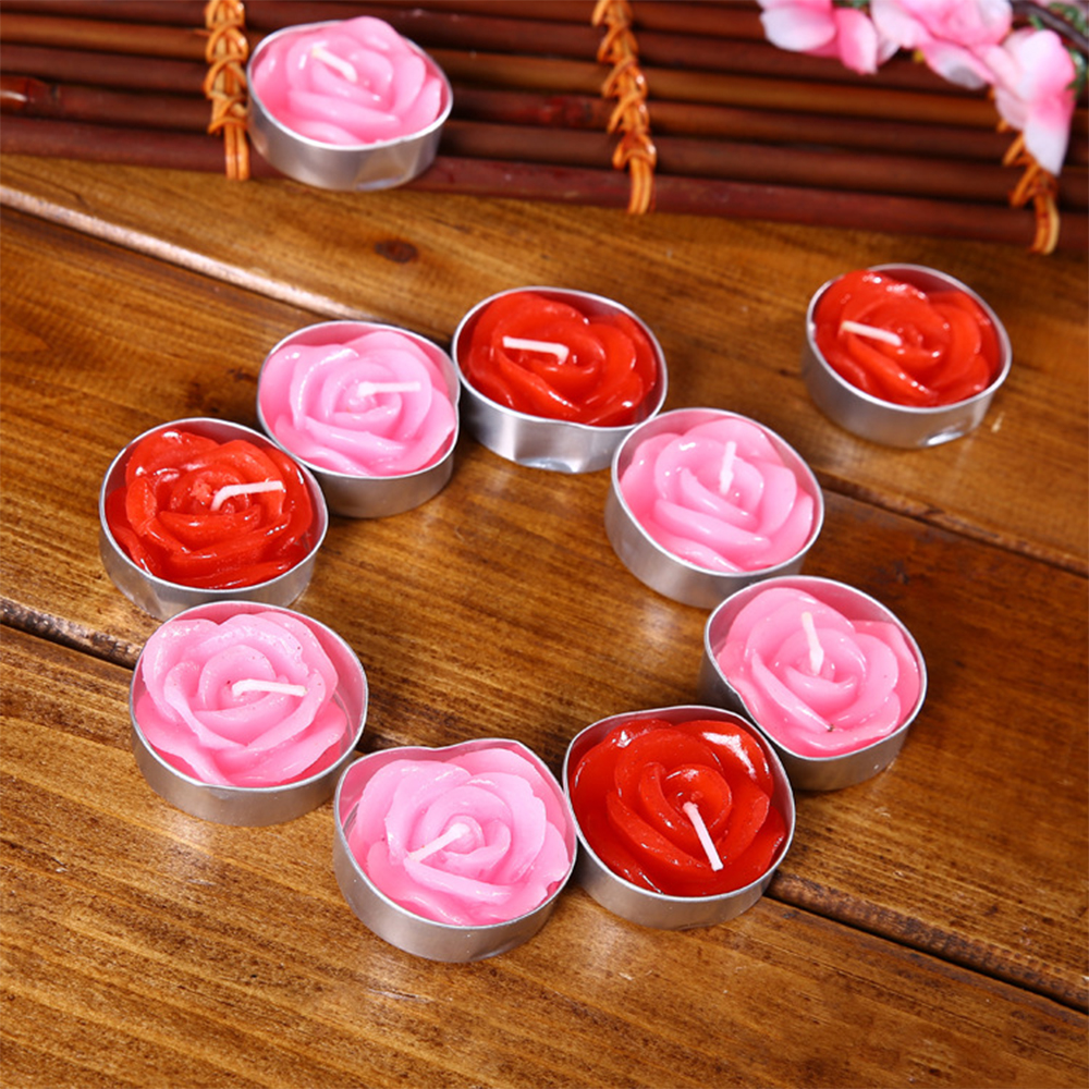 Rose Scented Tea Lights Candles 12 Packs 2 Hours Burn Duration Highly Scented Rose Shaped Candle Set for Wedding Proposal Birthday Valentines Day Festivals Pink. 