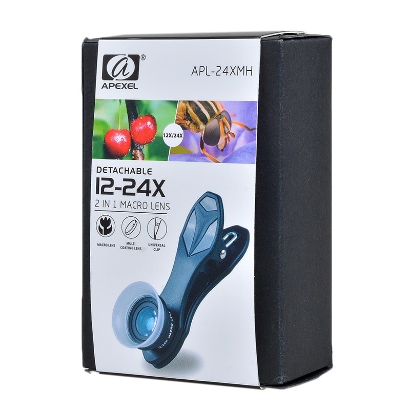 【Hey my home】APEXEL Phone Camera Lens In 1 Clip-On X Macro + 24 X Super Macro Lens Kit for Huawei Xiaomi More Smart Phone. 