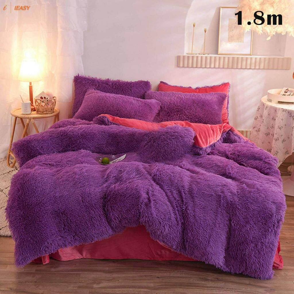 pengwei 4pcs/set Colorful Fluffy Bedding Set Long Plush Quilt Cover Bed Sheet Pillowcase Set. 