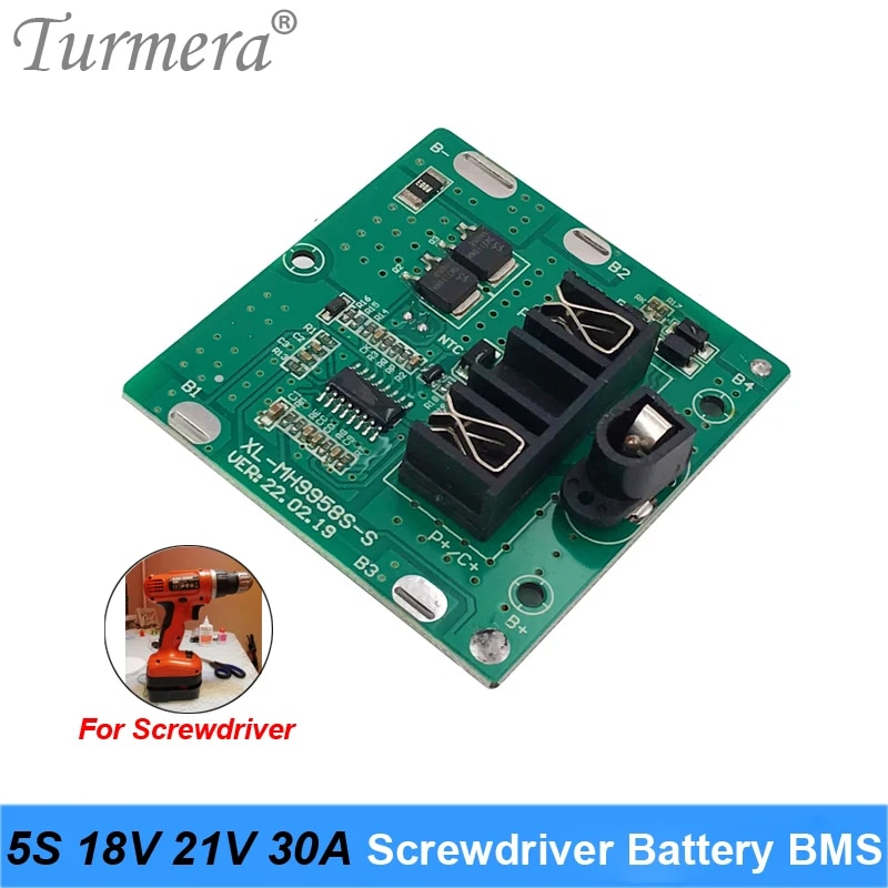 Turmera 5S 18V 21V 30A BMS Lithium Battery Board with Balance for 20V 24V Screwdriver Drill and Vacuum Cleaner Battery Pack Use. 