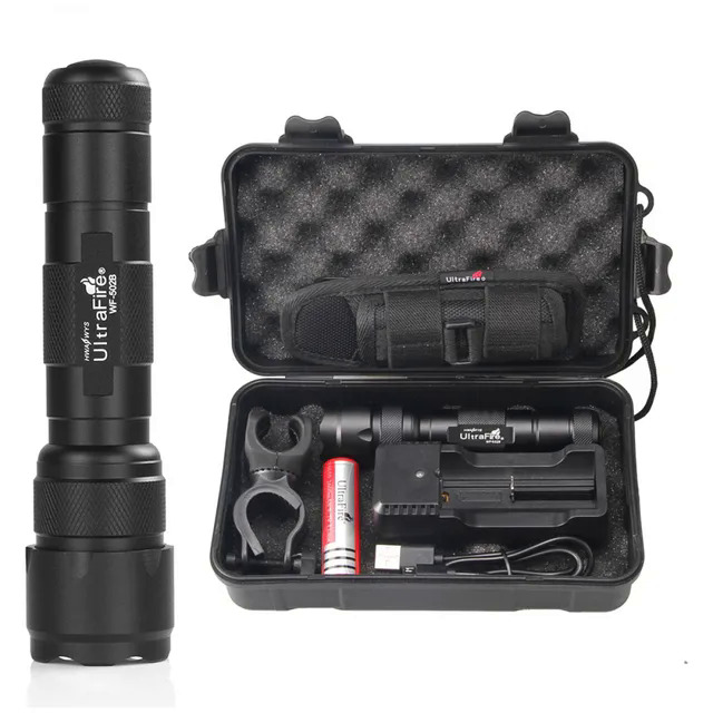 Ultrafire 18650 portable tactical torch led high lumen 502B flashlight USB charger, rechargeable battery. 