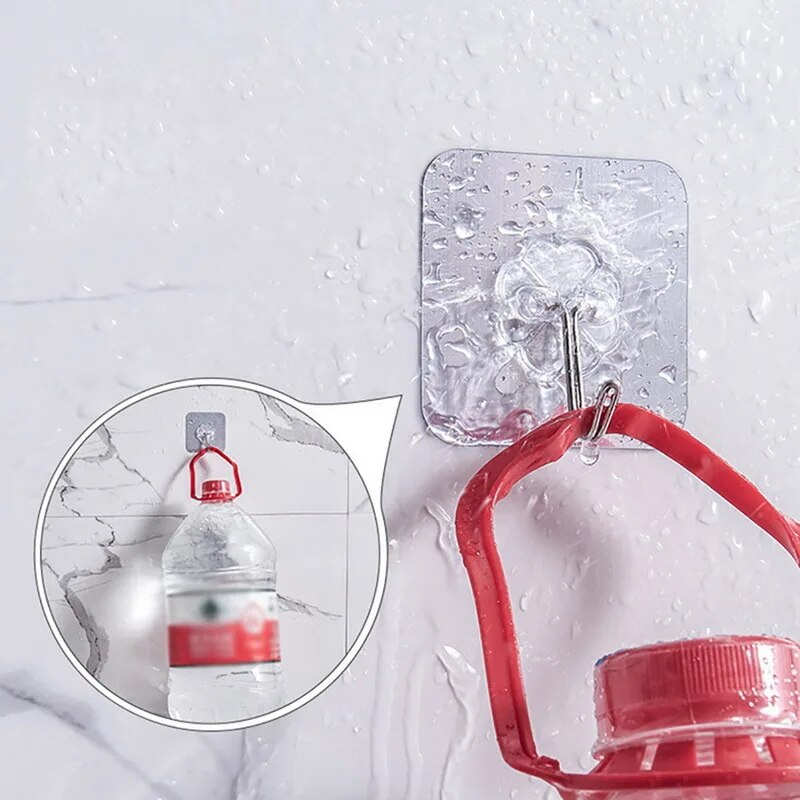 10pc Transparent Hooks Strong Self Adhesive Key Storage Hanger Multi-Function Towel Hanging Hook For Kitchen Bathroom Storage. 