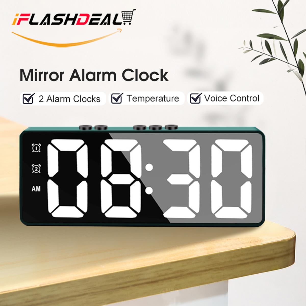 iFlashDeal Alarm Clock LED Mirror Alarm Clock Rechargeable Digital Clock Voice Control Desk Clock USB Table Clock Simple Style Clock Multifunctional with Mute and Temperature for Bedroom Home Office