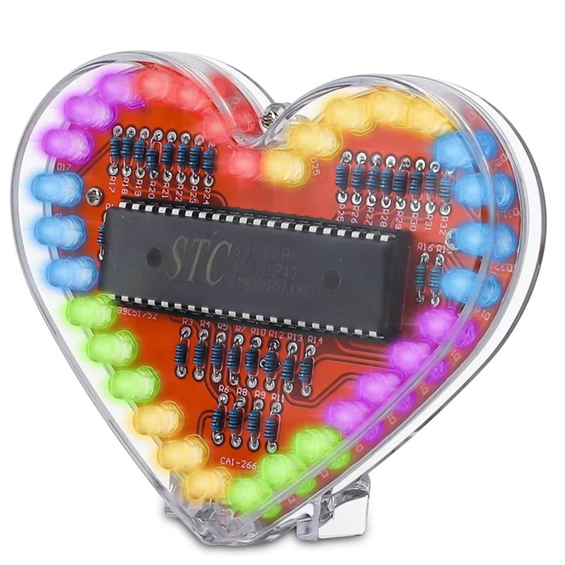 Heart Shaped RGB LED Flashing Light Module DIY Electronic Kit Water Lamp Soldering Project Practice for School Student Easy Install