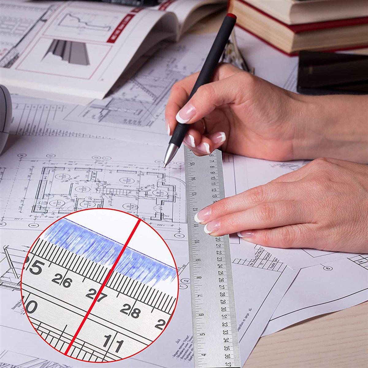 Non-Slip Ruler with Cork Backing:(12+18 Inch) Stainless Steel Ruler Non-Slip Rulers with Inch and Centimeters