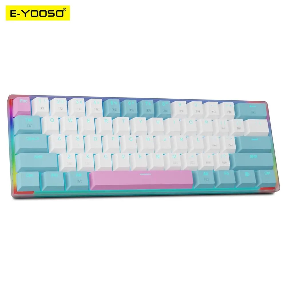 E-YOOSO Z11T USB 60% Mini Mechanical Gaming Keyboard Blue Red Switch 61 Keys Wired detachable cable,portable for travel computer