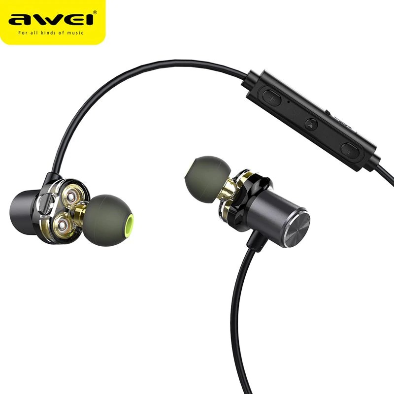 Awei x650bl ব্লুটুথ ইয়ারফোন csr cvc নয়েজ ক্যান্সেলিং ipx5 ওয়াটারপ্রুফ স্পোর্টস ইয়ারবাড ওয়্যারলেস স্টিরিও হাইফাই ডুয়াল ইউনিট হেডসেট. 