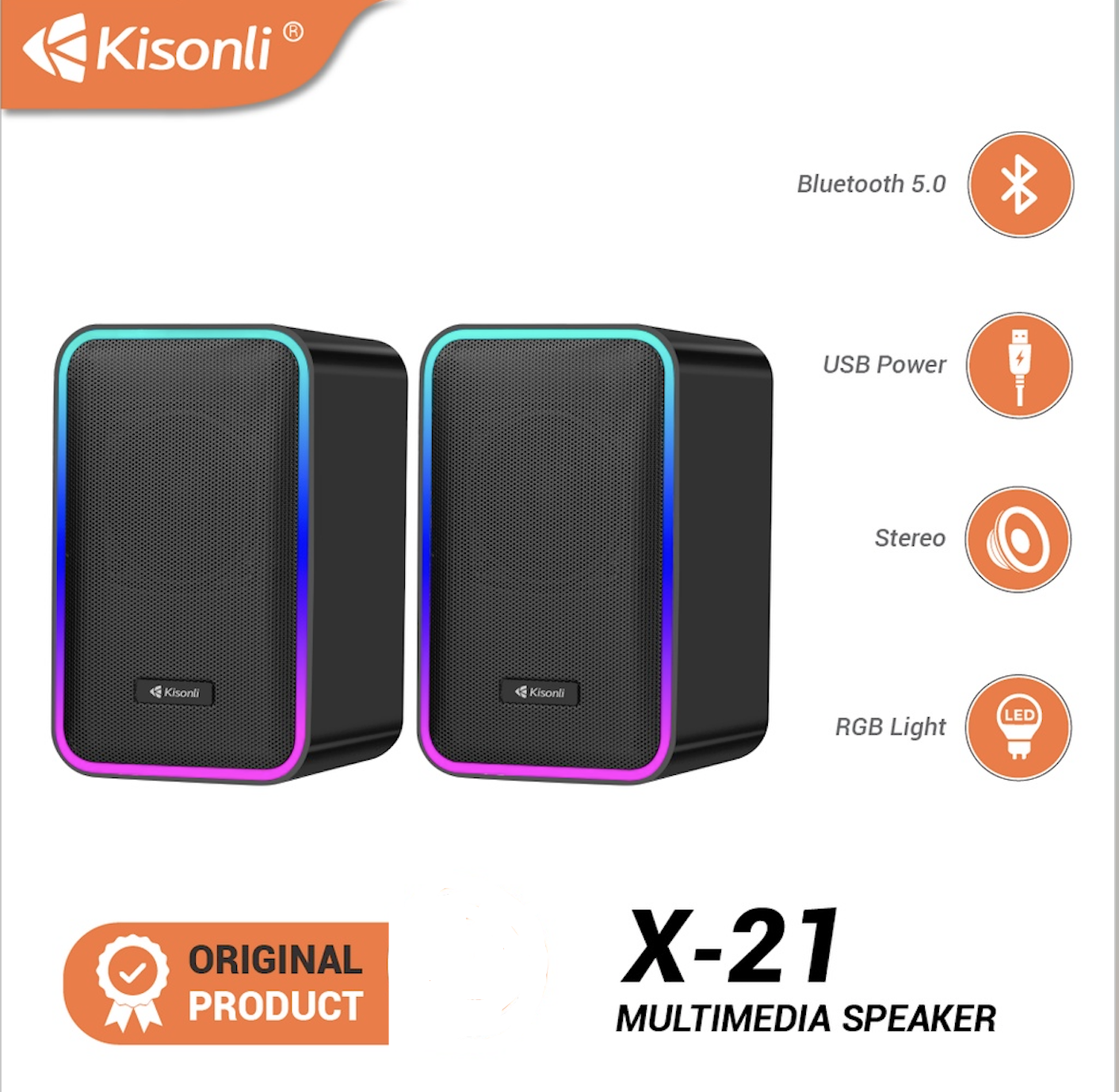 Kisonli X21 Gaming Speakers Multimedia RGB Heavy Duty Portable Bluetooth Subwoofer Speaker USB DC 5V/1-2A 20 Watt Speaker. 