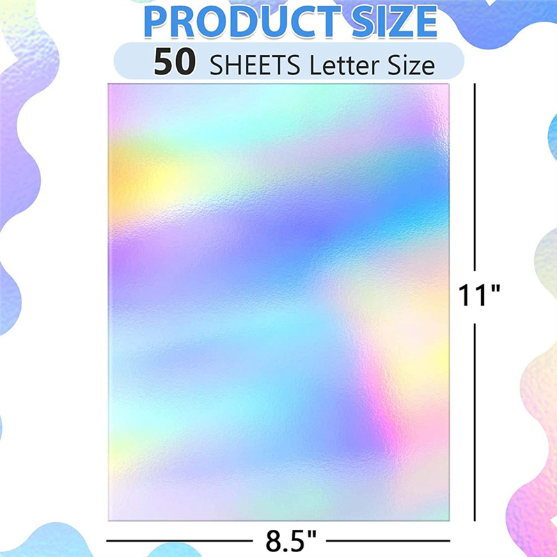 Metallic Holographic Card Shiny Mirror Paper Sheets Replacement Accessories Reflective Post Board Size 8.5 X 11 Inch 50 Pack. 