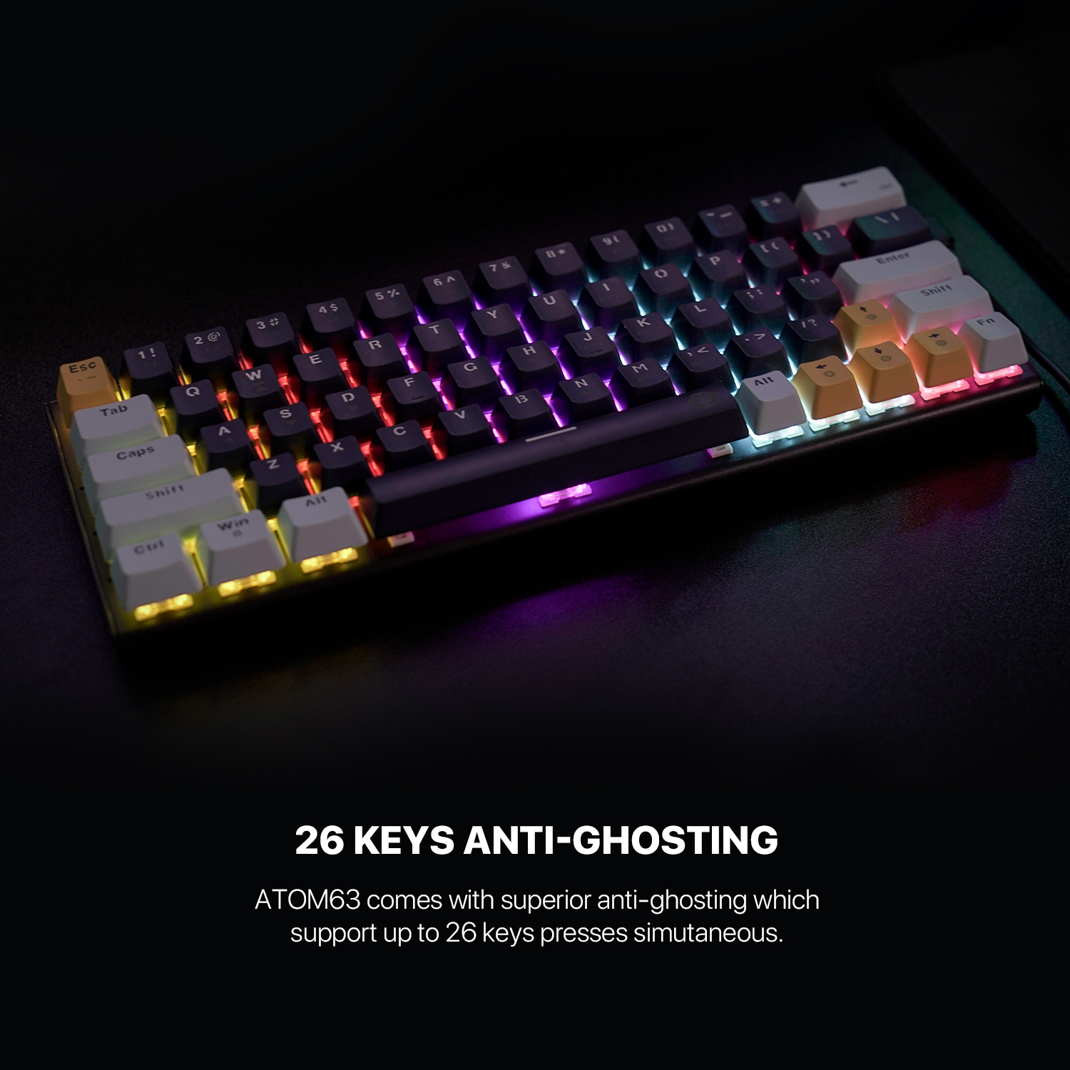 FANTECH ATOM63 MK874 V2 MECHANICAL GAMING KEYBOARD- MIZU SERIES Sky Blue And Navy Blue - Switch Blue-Red. 