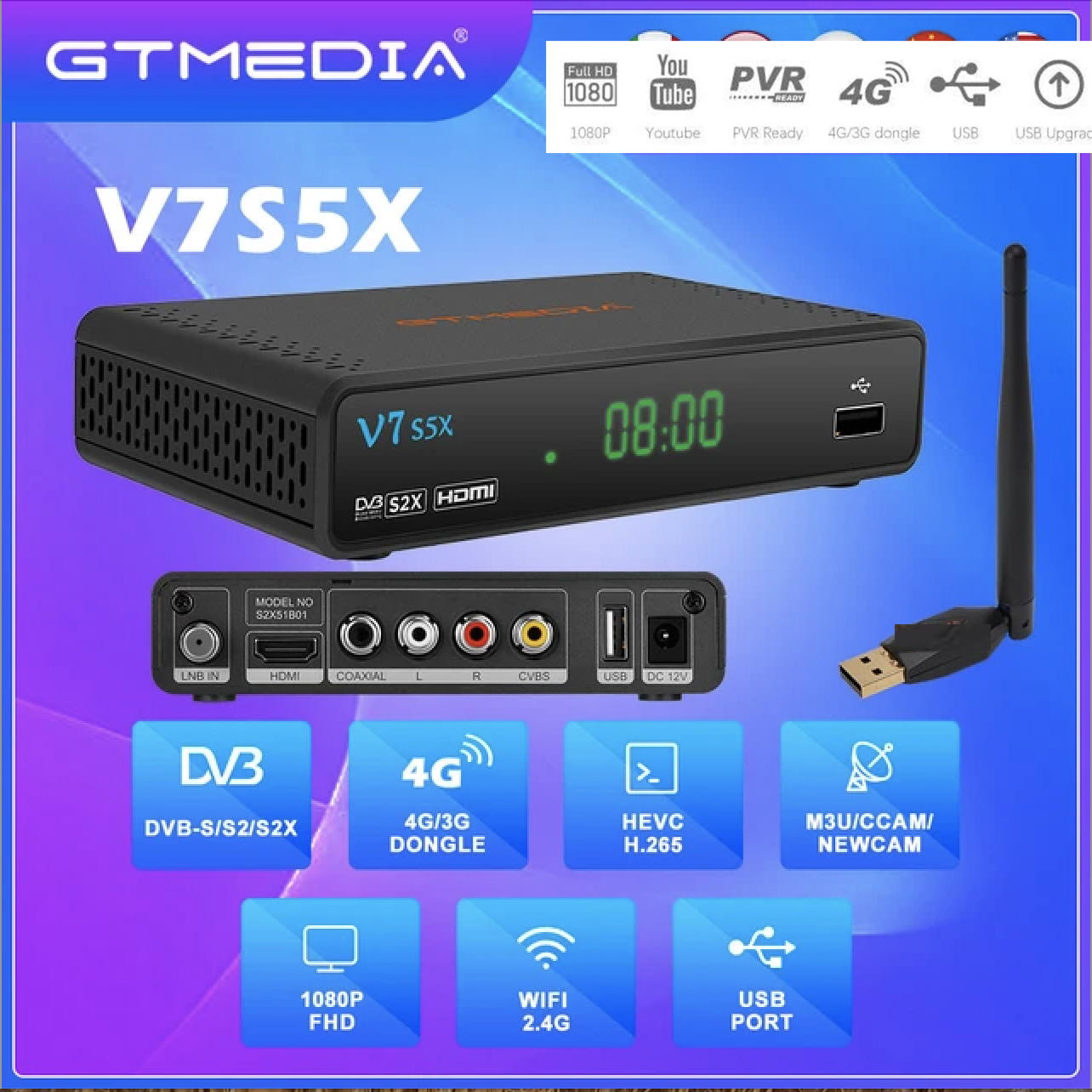 GTmedia V7 S5X DVB-S S2S2X VCM ACM lacam Multi-Stream V7S HD Odbiornik satelitarny Set Top Box vs solovox v6s mini
