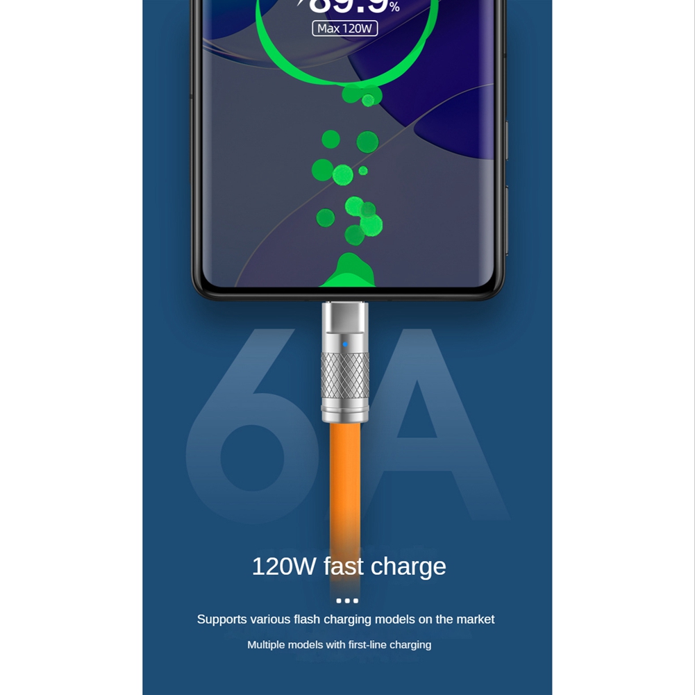120W 6A Super Fast Charge USB C Charging Cable USB Type-C Charging+Data Transfer 2-In-1 Mobile Phone Cable Orange(1M). 