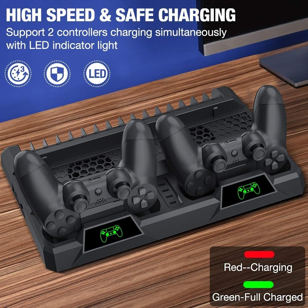 PS4 Stand Cooling Fan for PS4 Slim / PS4 Pro/Playstation 4, PS4 Pro Stand Vertical Stand Cooler with Dual Controller Charge Station & 16 Game Storage brand new and high quality. 