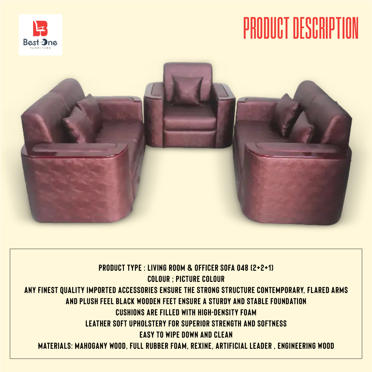 Best One Furniture Living Room & Officer sofa 048 (2+2+1)