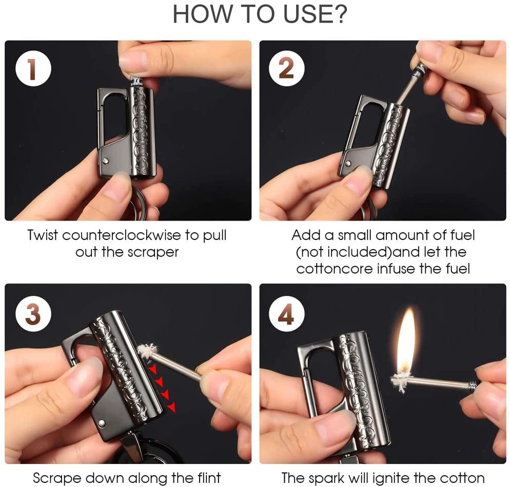 Honest Outdoor Emergency Fire Starter Flint Match Lighter Keychain, Flint Metal Matchstick Fire Starter with Keychain for Camping Hiking Best Gift
