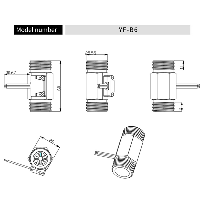DN20 G3/4Inch Water Flow Sensor Switch DC5-18V 1-30L/Min Flow Meter for Industrial Control Liquid Circulating Replacement Spare Parts Accessories. 