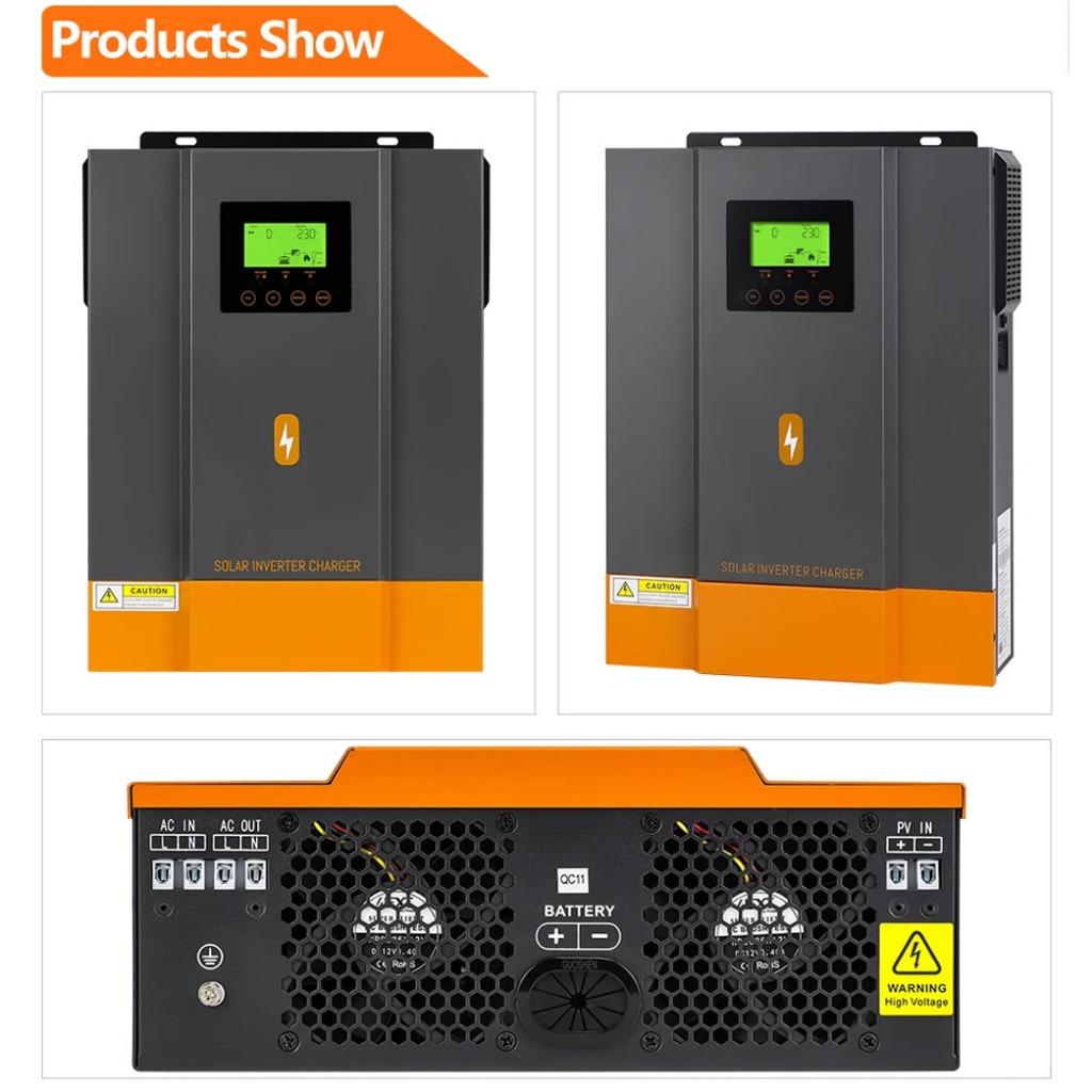 PowMr 1.6KW Hybrid Solar Inverter 230Vac PV Start Voltage 30Voc Built In 80A MPPT Solar Charge Controller 50/60Hz Auto Pure Sine Wave Inverter POW-HVM2H-12V-N. 