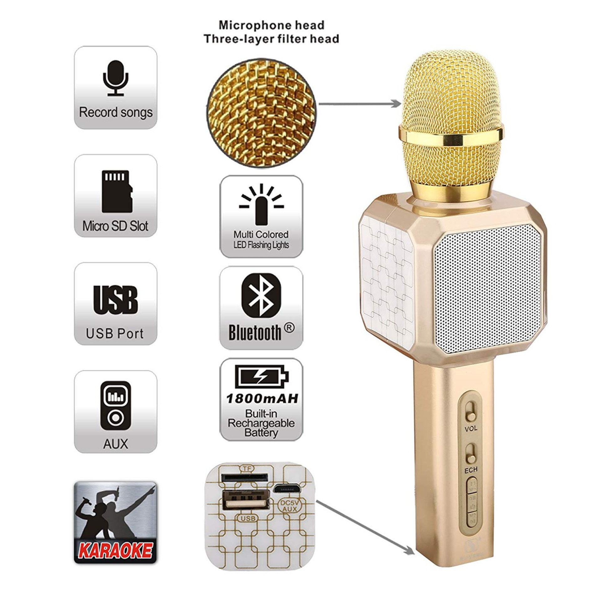 Bluetooth Karaoke Microphone Wireless Professional Speaker Handheld Microphone. 