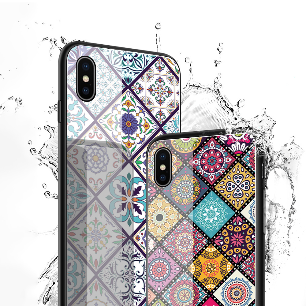 Jizetin for Samsung A52S 5G / A52 / A52 5G Glass Back Cover Decorative Pattern Glossy Tempered Glass Shockproof Soft Edge Phone Cases. 