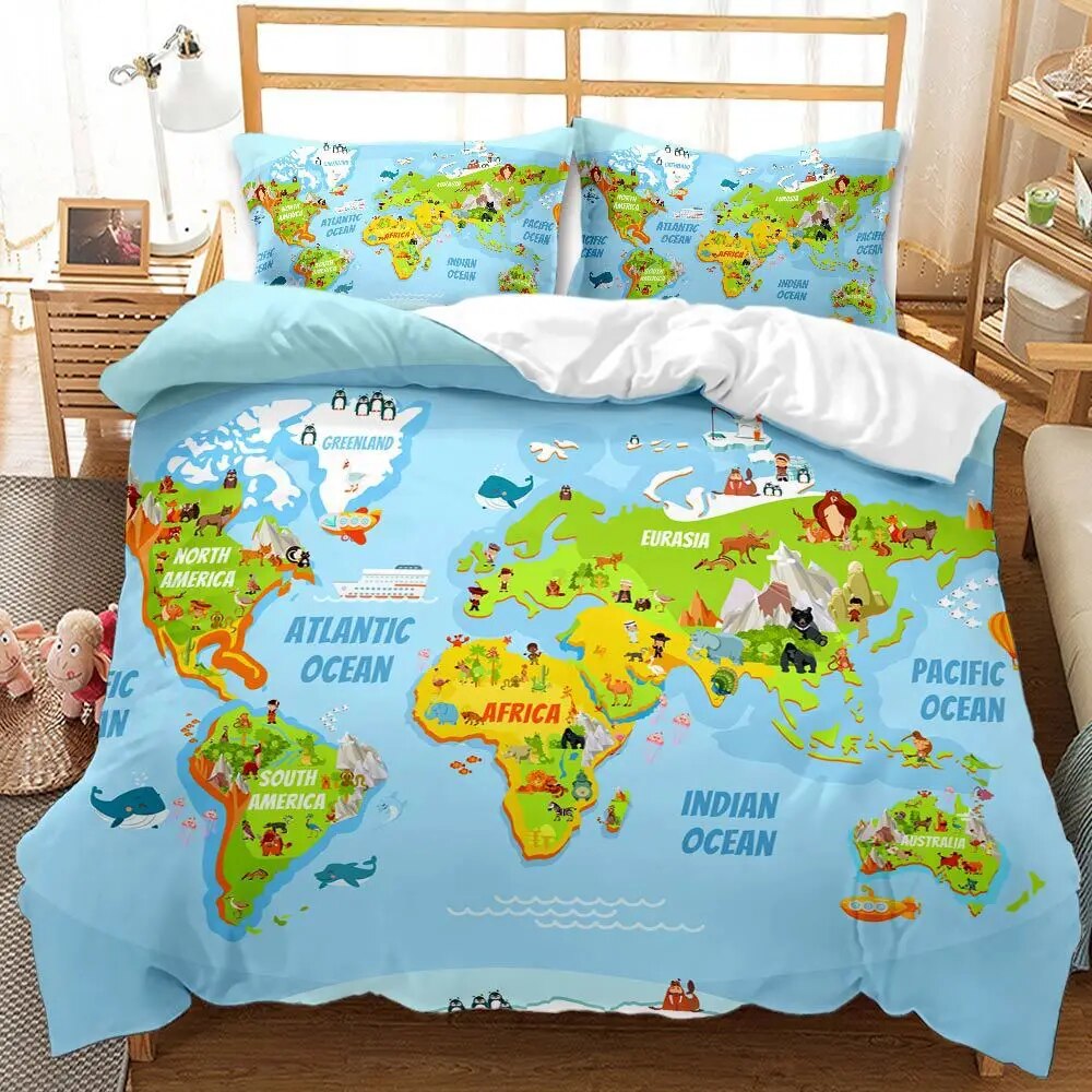 On the bed three-piece sets of four-piece sets, the earth map bedspread sets bedding to map production. 