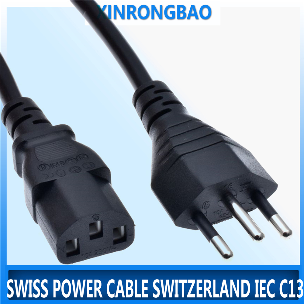 black pure copper Swiss Power Cable Switzerland IEC C13 AC Power Extension Cord 1.5m 5ft for Desktop PC Computer Monitor 10A250V