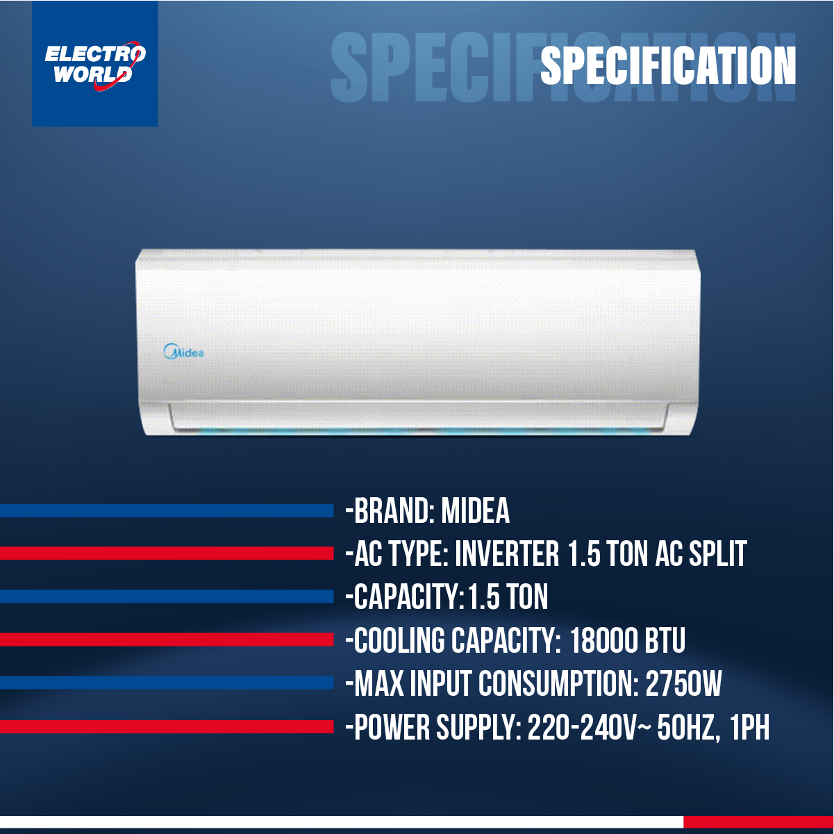 Midea Inverter 1.5 Ton Ac Split Type Air Conditioner 10 Year Compressor Official Warranty. 