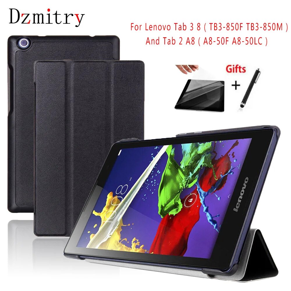 Tab 3 8 TB3-850F Case Tab 2 A8 A8-50F A8-50LC Tablet PC Stand Cover For Lenovo Tab3 8 Tab2 850f 850m case+protective Film+Pen. 