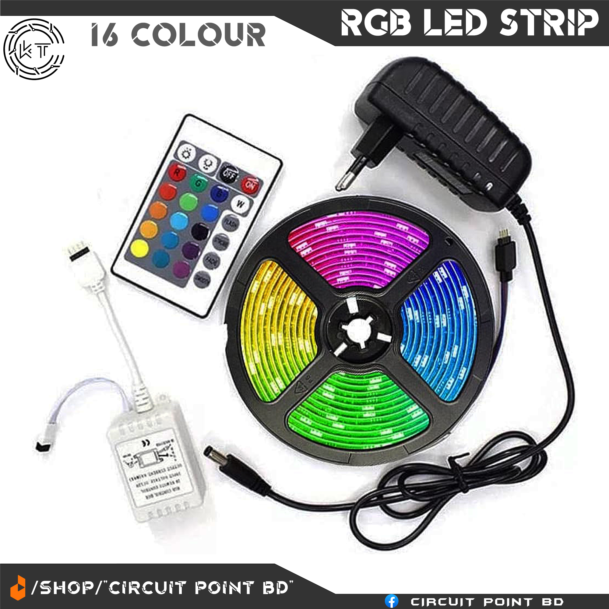 16 Colour RGB LED Strip Light, DC 12V SMD 5050 5 meter (16 Feet long) With Remote control, Flexible Lighting Ribbon Tape Lamp For Ceiling,Room Decoration RGB Strip. 