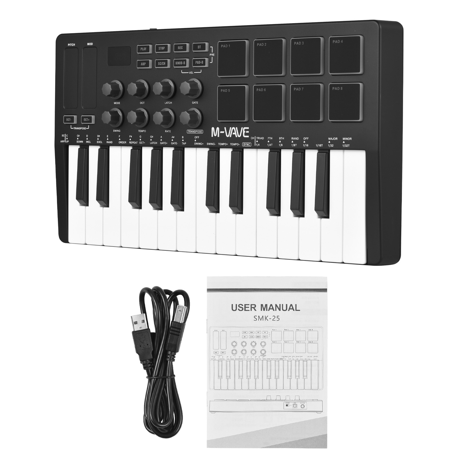 M-VAVE 25-Key MIDI Control Keyboard SMK-25 Mini USB Keyboard MIDI Mini Portable USB Keyboard MIDI Controller Rechargeable Music. 