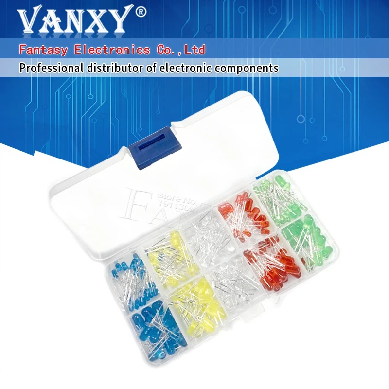 200PC 3MM 5MM Led Kit Mixed Color Red Green Yellow Blue White Light Emitting Diode Assortment In Box