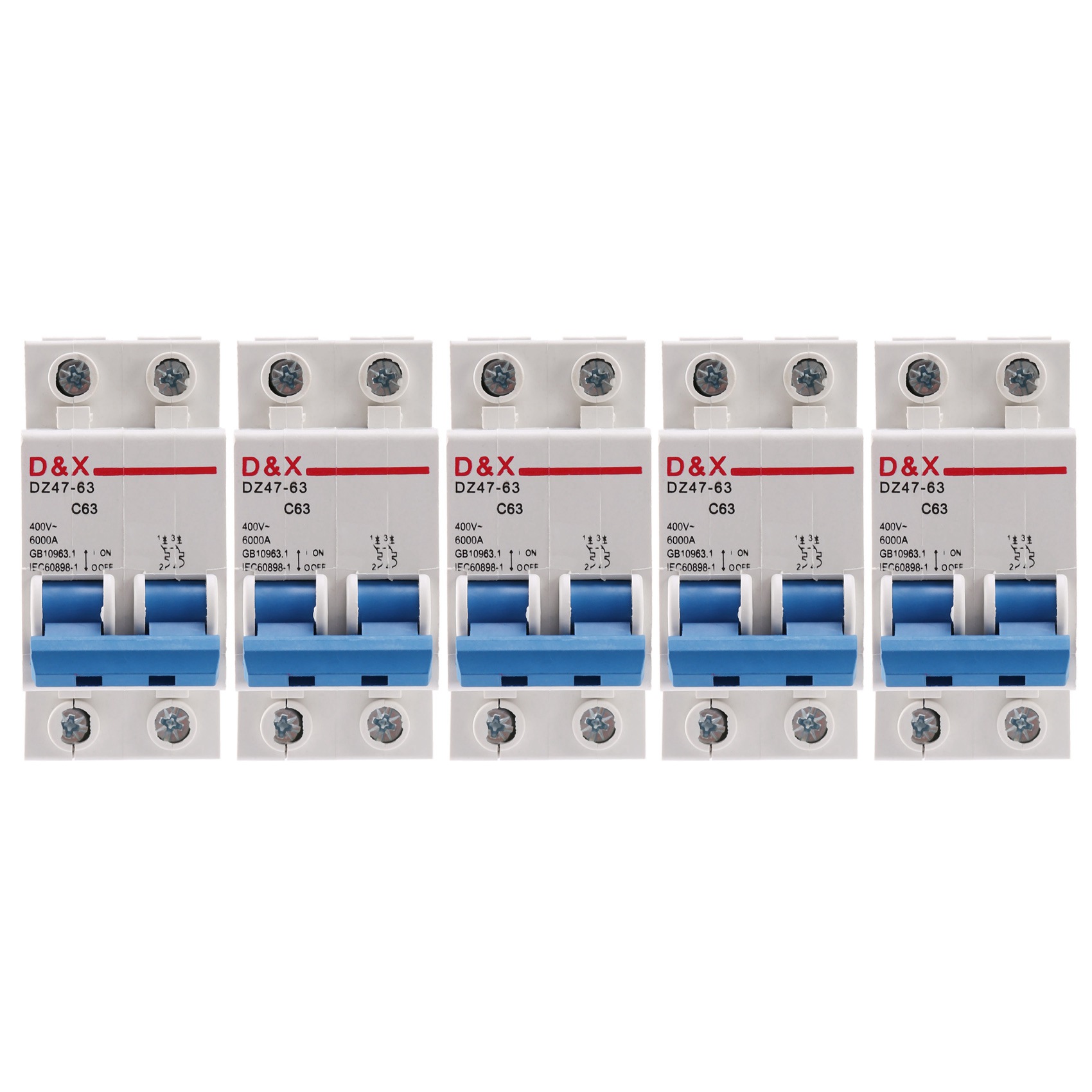 2p air switch-5 x circuit breaker switch-White & blue. 