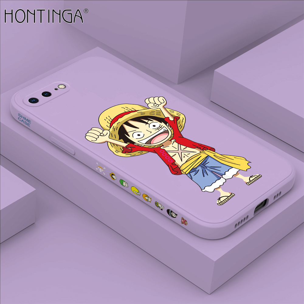 Hontinga for iPhone 7 Plus / 8 Plus Case Side Design Anime Cartoon Luffy Back Cover Soft Square Edge Pattern Liquid Silicone Trend Phone Cases. 