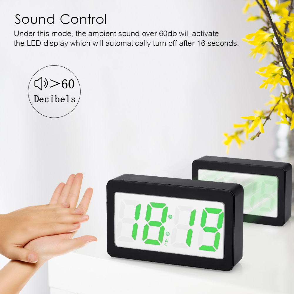 Migeet USB/batt-ery Powered Digital RGB LED Alarm Clock Time/Temperature/Date Display 115-Color Changing 3-Level Brightness Sound Control Desktop Alarm Clock--White. 