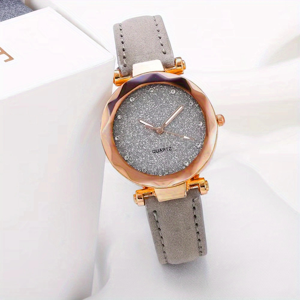 Casual Round Pointer Quartz Watch Starry Dial Analog Party Dress Watch, Gift For Mother's Day Valentine's Day. 