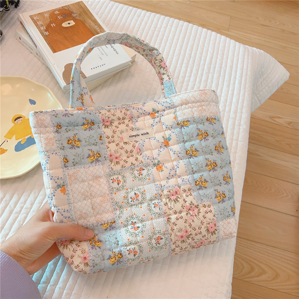 【Suxi cloth bag】Korean version of the floral cotton hand-held small cloth bag, thick and soft, hand-carried small cloth bag, bento bag, mommy bag