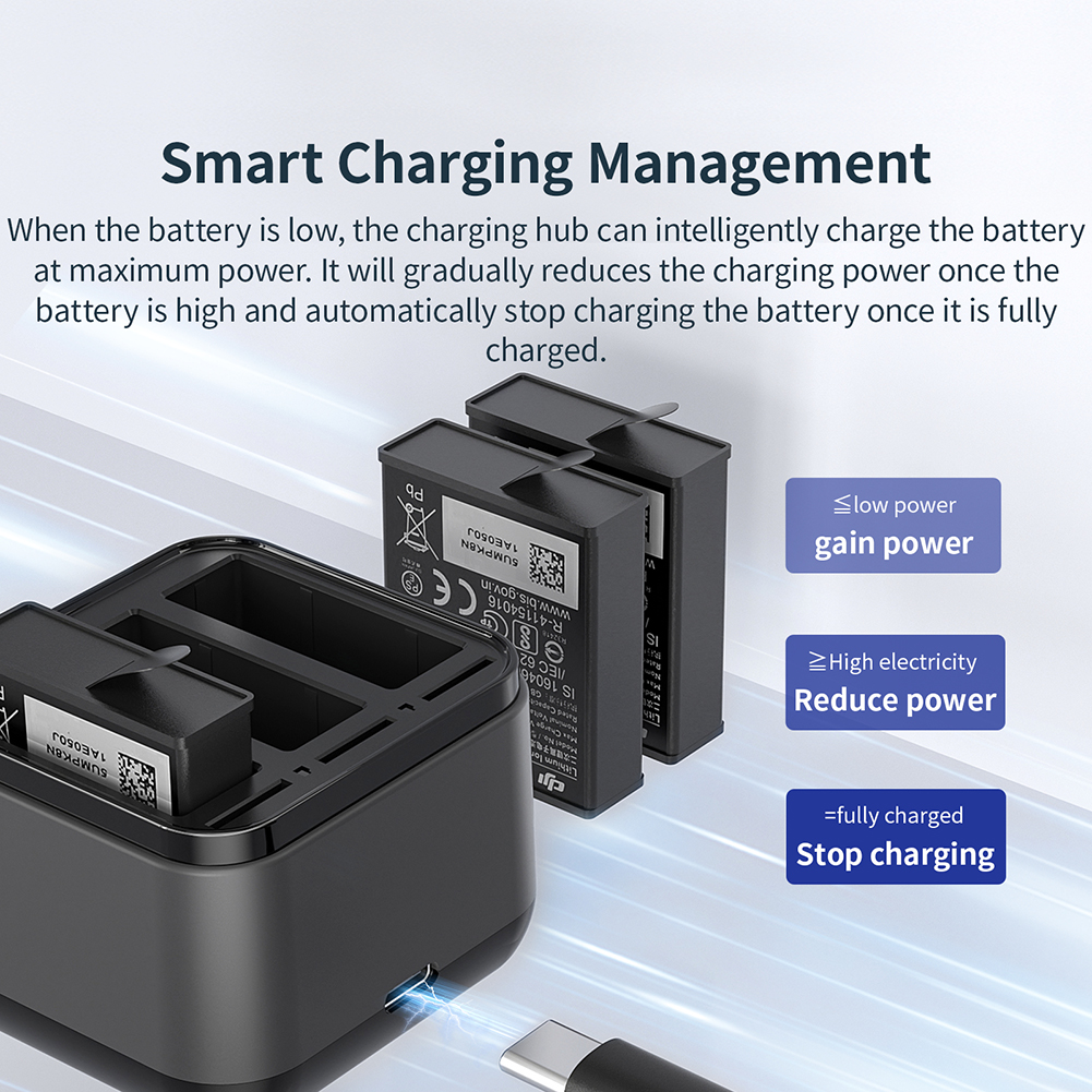 Battery Charging Hub Charging 3 Batteries Action Camera Accessories With Charging Indicator Light Charging Station Compatible For DJI OSMO Action 4/3 Cameras. 