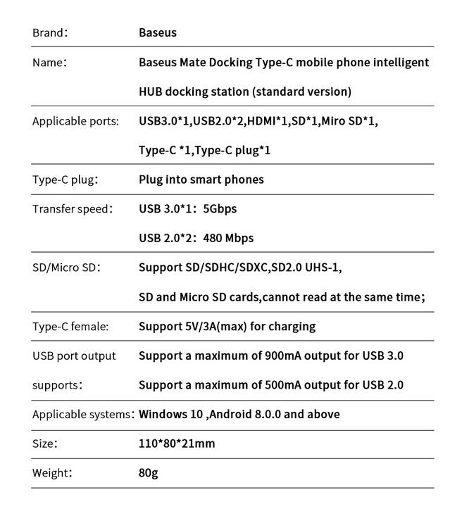 Baseus USB Type C HUB Docking Station Pad Station USB-C to HDMI Dock Power Adapter for Huawei P30 P20 Pro for Samsung S10 S9. 